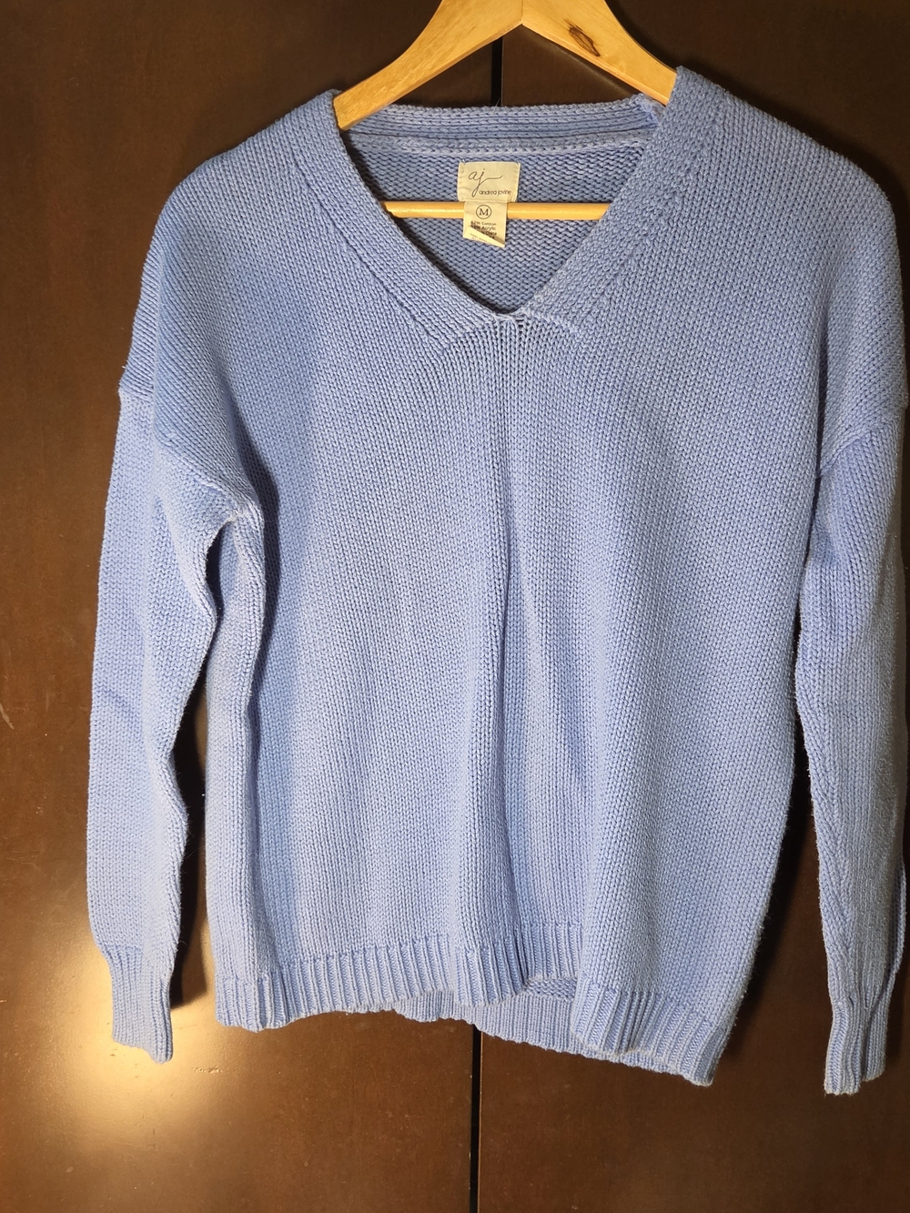 Andrea Jovine Sky Blue V-Neck Sweater Women Size Medium